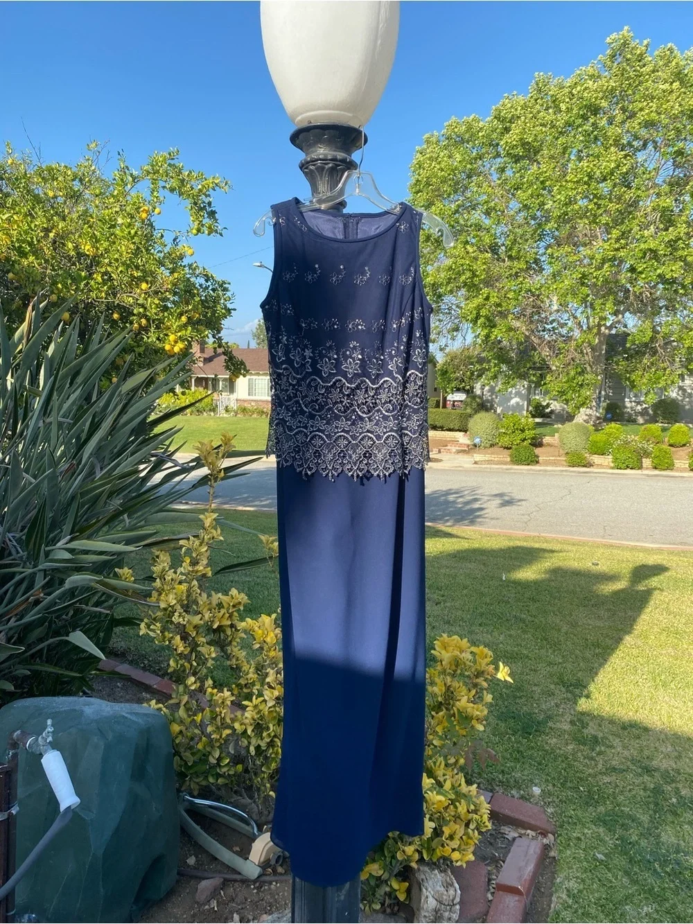 Scott McClintock Blue Lace Overlay Formal Dress Size 8  w/ Scarf